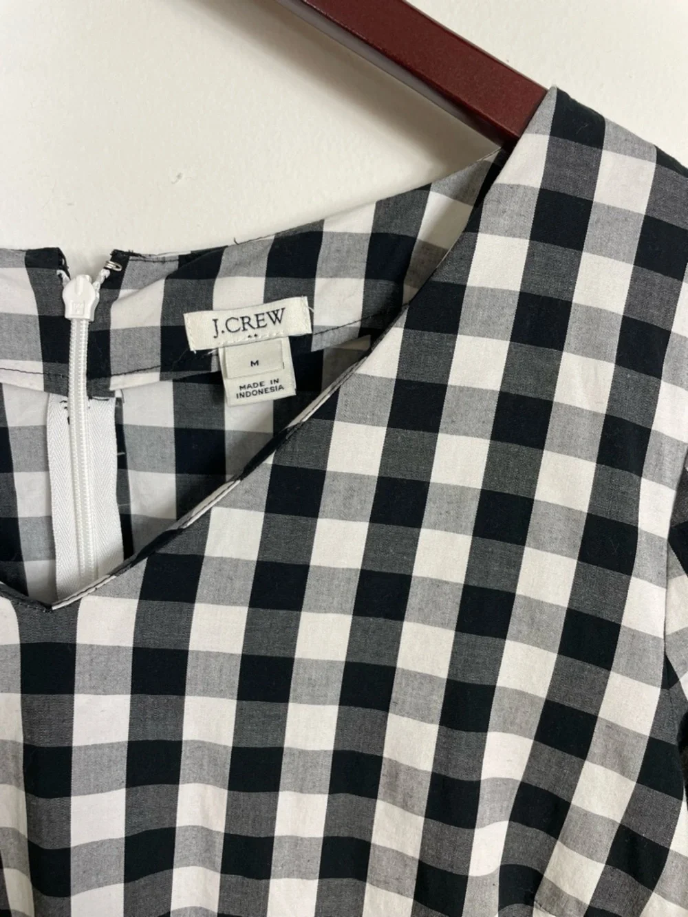 J. Crew Black and White Gingham Shift Dress w/ Tie Sleeves Size Medium